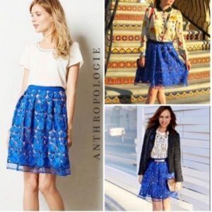 Eva Franco Anthro Albastru Blue & Beige Lace Floral Circle Skirt Women Size 10